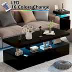Mesa de centro LED moderna blanca y negra, doble capa, para 1 hogar