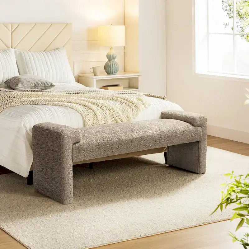 Grey / Black / Sage / Yellow / Ivory Upholstered Accent Bench, Single Seat