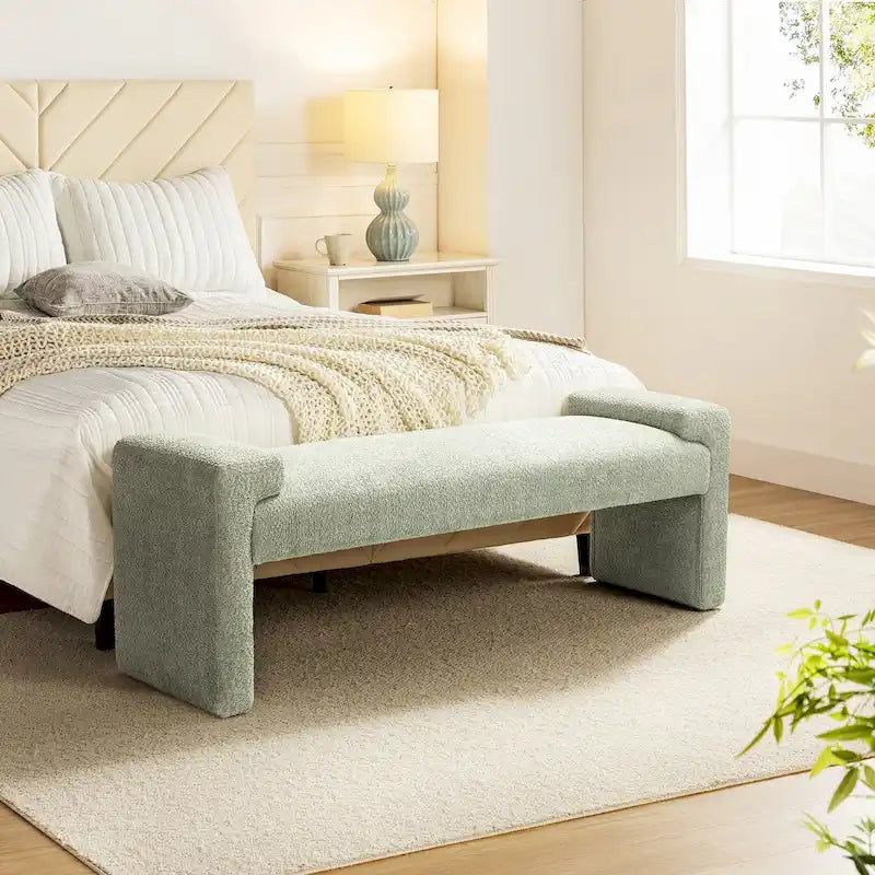 Grey / Black / Sage / Yellow / Ivory Upholstered Accent Bench, Single Seat
