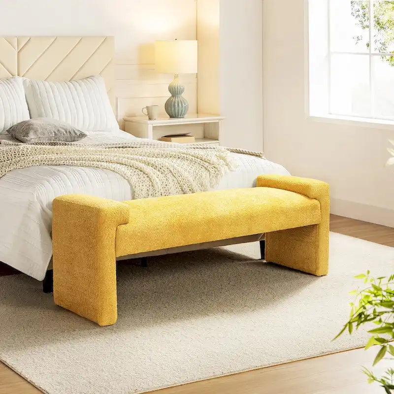 Grey / Black / Sage / Yellow / Ivory Upholstered Accent Bench, Single Seat