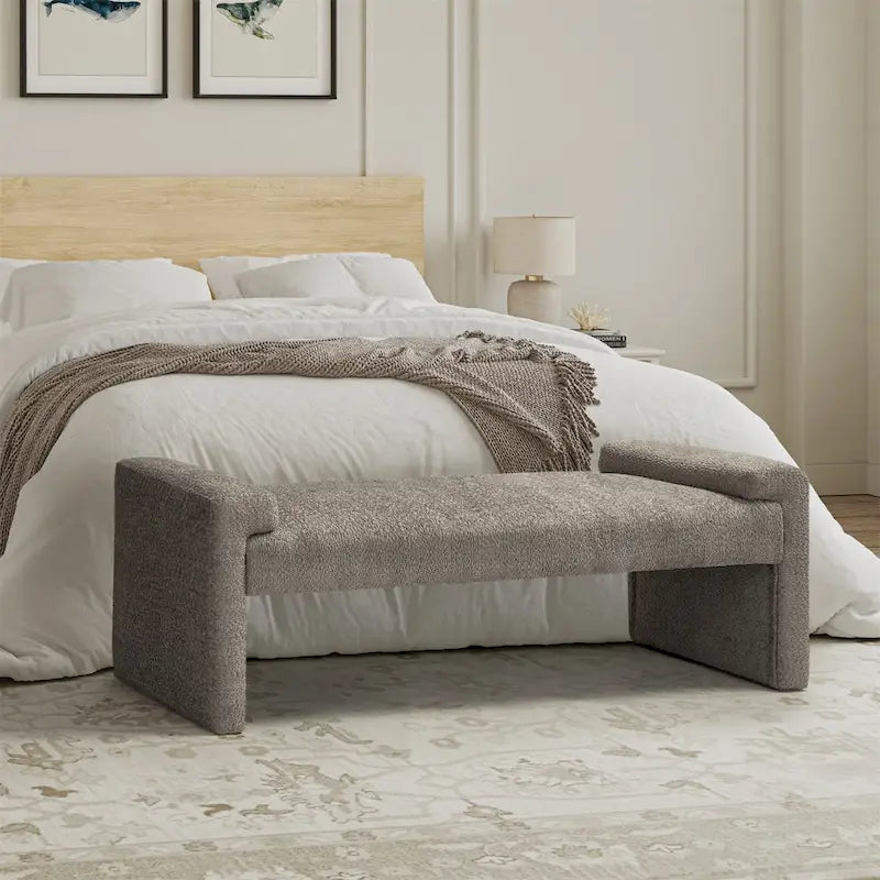 Banco decorativo tapizado de un asiento en gris, negro, salvia, amarillo o marfil