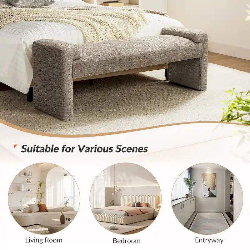 Banco decorativo tapizado de un asiento en gris, negro, salvia, amarillo o marfil