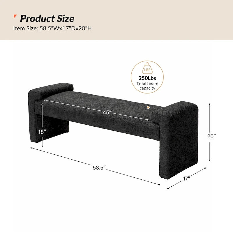 Banco decorativo tapizado de un asiento en gris, negro, salvia, amarillo o marfil