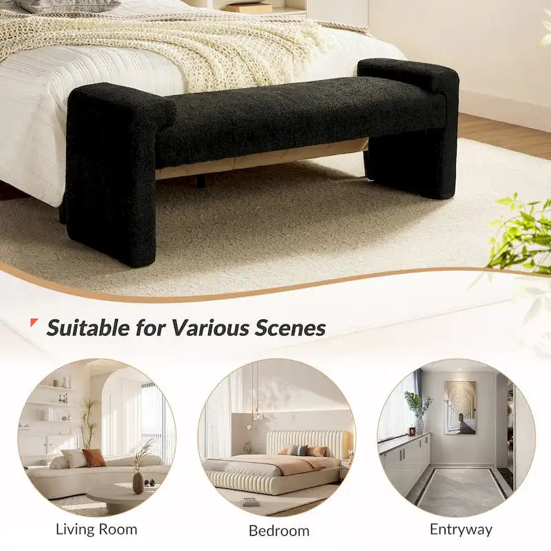 Banco decorativo tapizado de un asiento en gris, negro, salvia, amarillo o marfil
