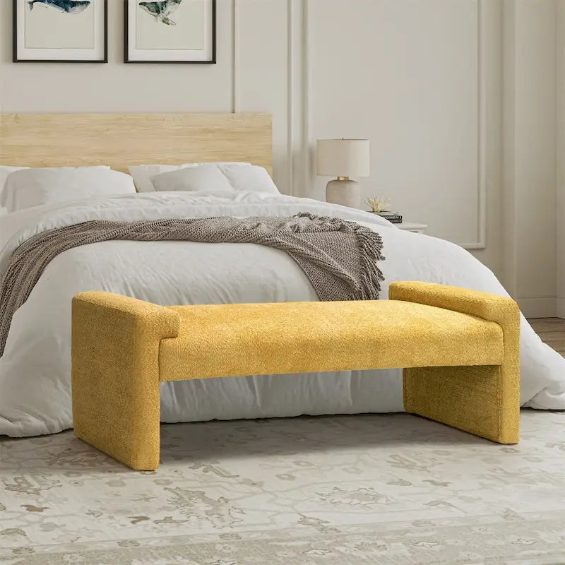 Banco decorativo tapizado de un asiento en gris, negro, salvia, amarillo o marfil