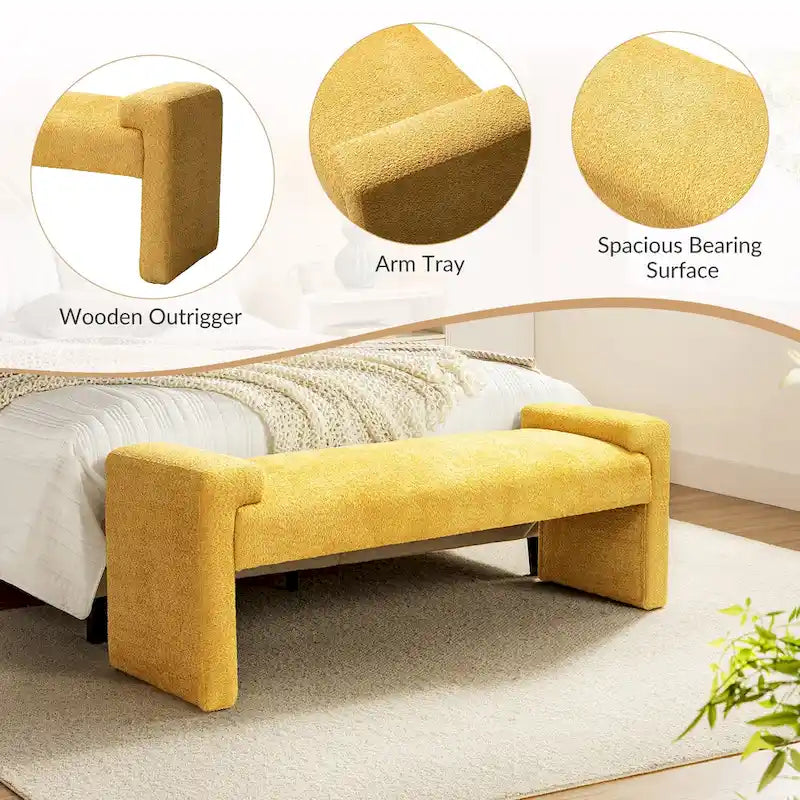 Banco decorativo tapizado de un asiento en gris, negro, salvia, amarillo o marfil