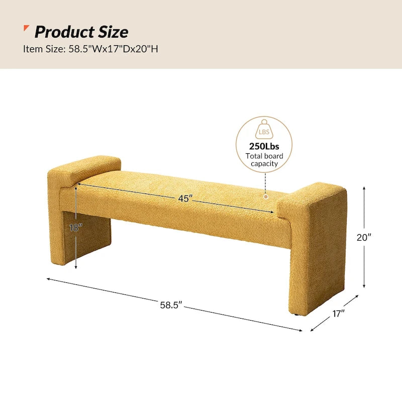 Banco decorativo tapizado de un asiento en gris, negro, salvia, amarillo o marfil