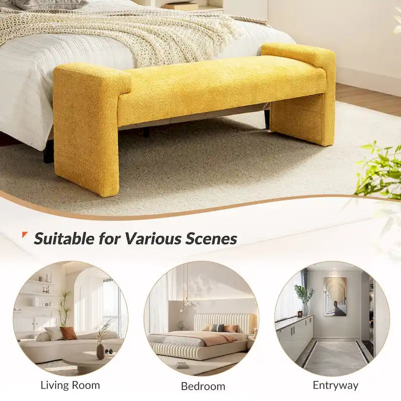 Banco decorativo tapizado de un asiento en gris, negro, salvia, amarillo o marfil