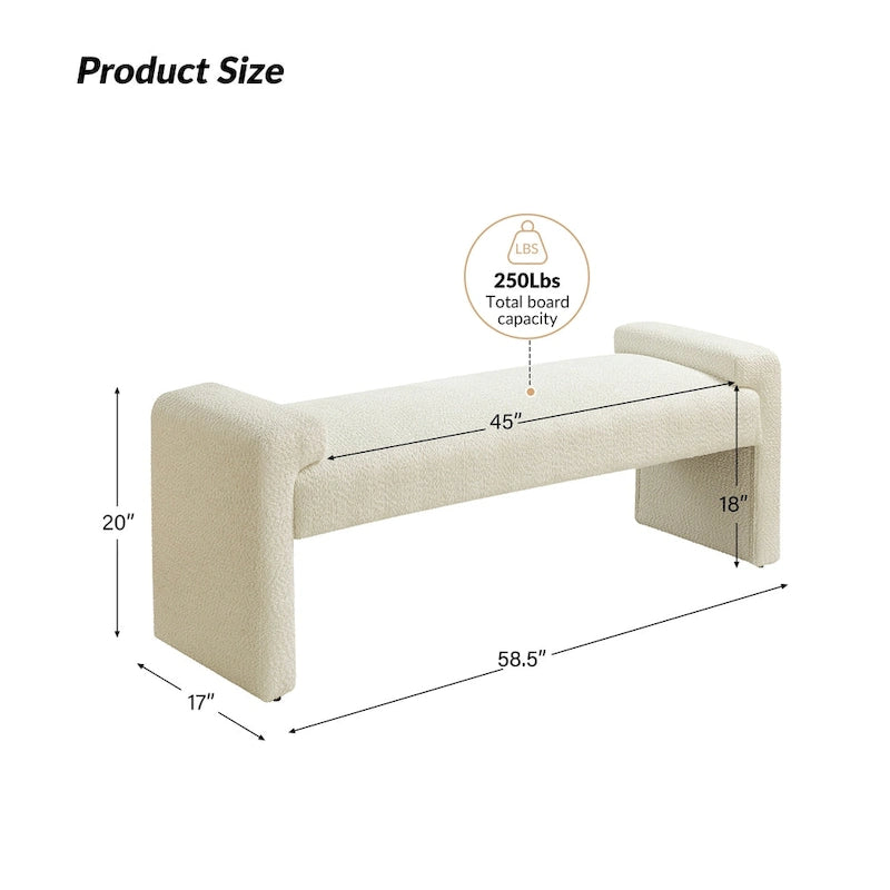 Banco decorativo tapizado de un asiento en gris, negro, salvia, amarillo o marfil