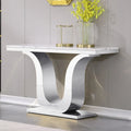 Mesa Consola Blanca/Plateada y Dorada, Cubierta de Falso Mármol, Base en Forma de U