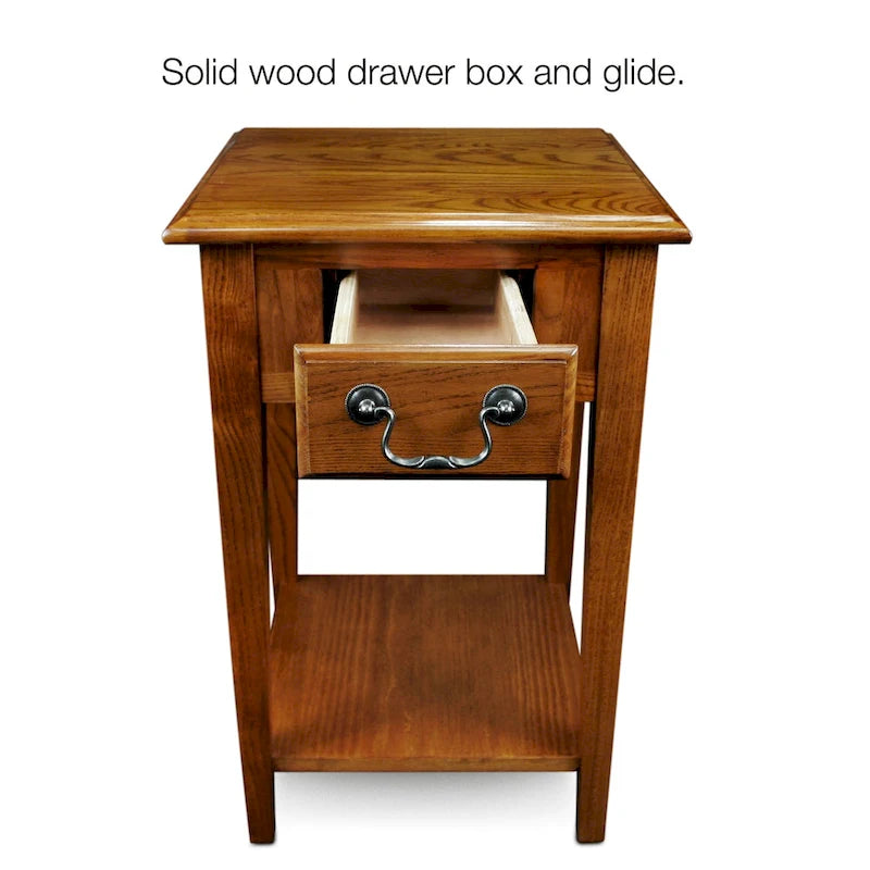 One-Drawer Square Side Table with Bottom Shelf, Medium Oak / Slate Black / White