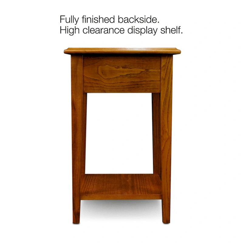 One-Drawer Square Side Table with Bottom Shelf, Medium Oak / Slate Black / White