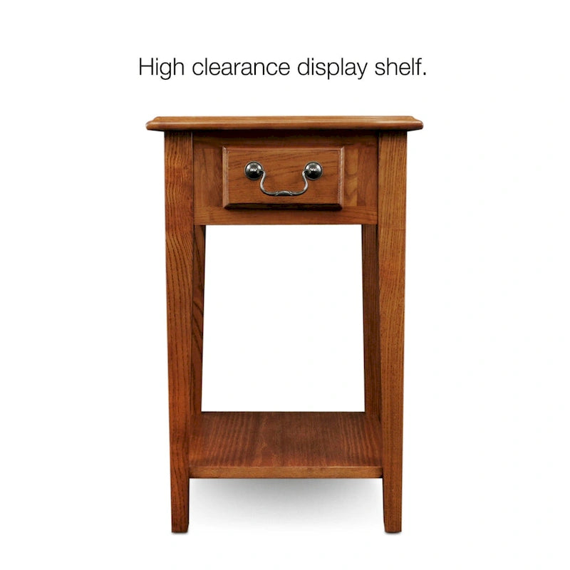 One-Drawer Square Side Table with Bottom Shelf, Medium Oak / Slate Black / White