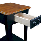 One-Drawer Square Side Table with Bottom Shelf, Medium Oak / Slate Black / White