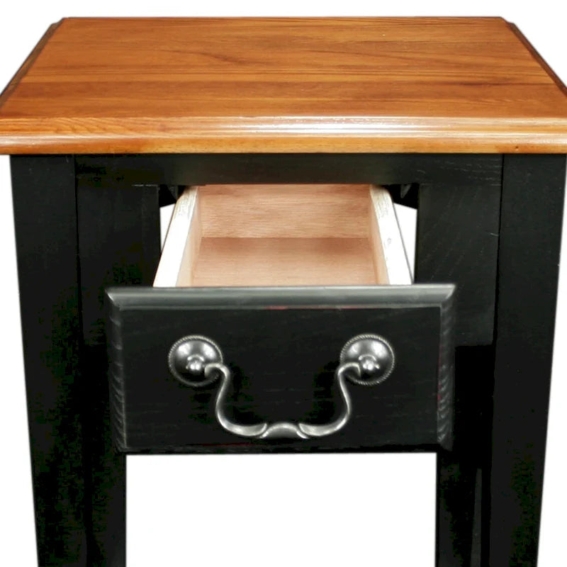 One-Drawer Square Side Table with Bottom Shelf, Medium Oak / Slate Black / White