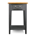 One-Drawer Square Side Table with Bottom Shelf, Medium Oak / Slate Black / White