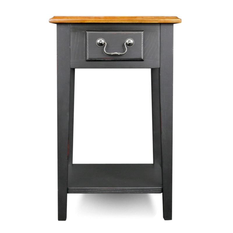 One-Drawer Square Side Table with Bottom Shelf, Medium Oak / Slate Black / White