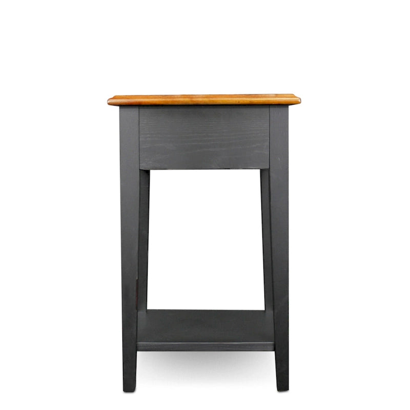 One-Drawer Square Side Table with Bottom Shelf, Medium Oak / Slate Black / White