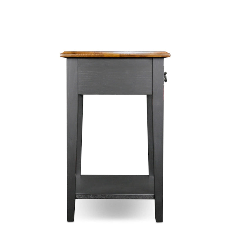 One-Drawer Square Side Table with Bottom Shelf, Medium Oak / Slate Black / White