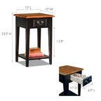 One-Drawer Square Side Table with Bottom Shelf, Medium Oak / Slate Black / White