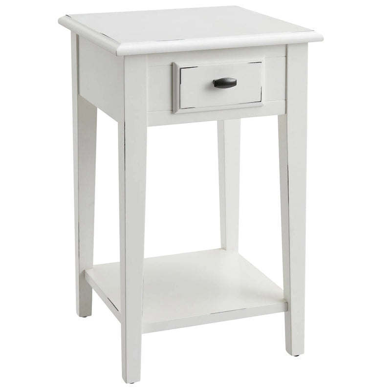 One-Drawer Square Side Table with Bottom Shelf, Medium Oak / Slate Black / White