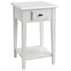 One-Drawer Square Side Table with Bottom Shelf, Medium Oak / Slate Black / White