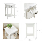 One-Drawer Square Side Table with Bottom Shelf, Medium Oak / Slate Black / White