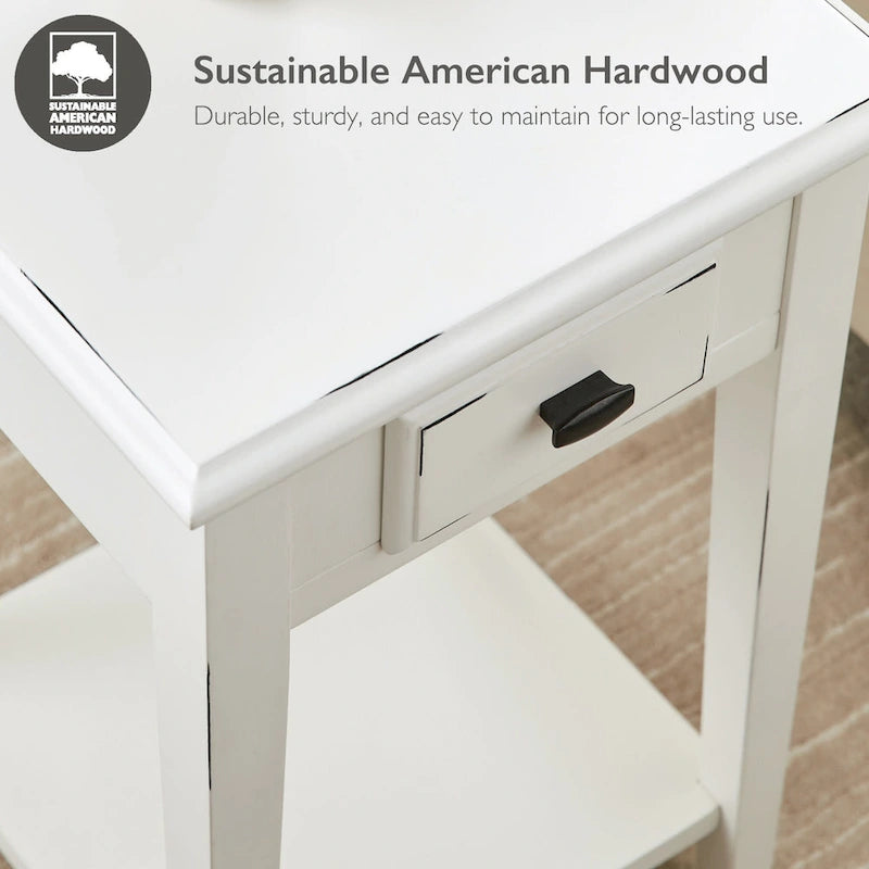 One-Drawer Square Side Table with Bottom Shelf, Medium Oak / Slate Black / White
