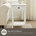 One-Drawer Square Side Table with Bottom Shelf, Medium Oak / Slate Black / White