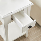 One-Drawer Square Side Table with Bottom Shelf, Medium Oak / Slate Black / White