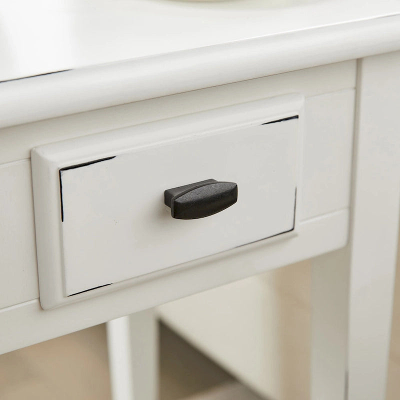 One-Drawer Square Side Table with Bottom Shelf, Medium Oak / Slate Black / White