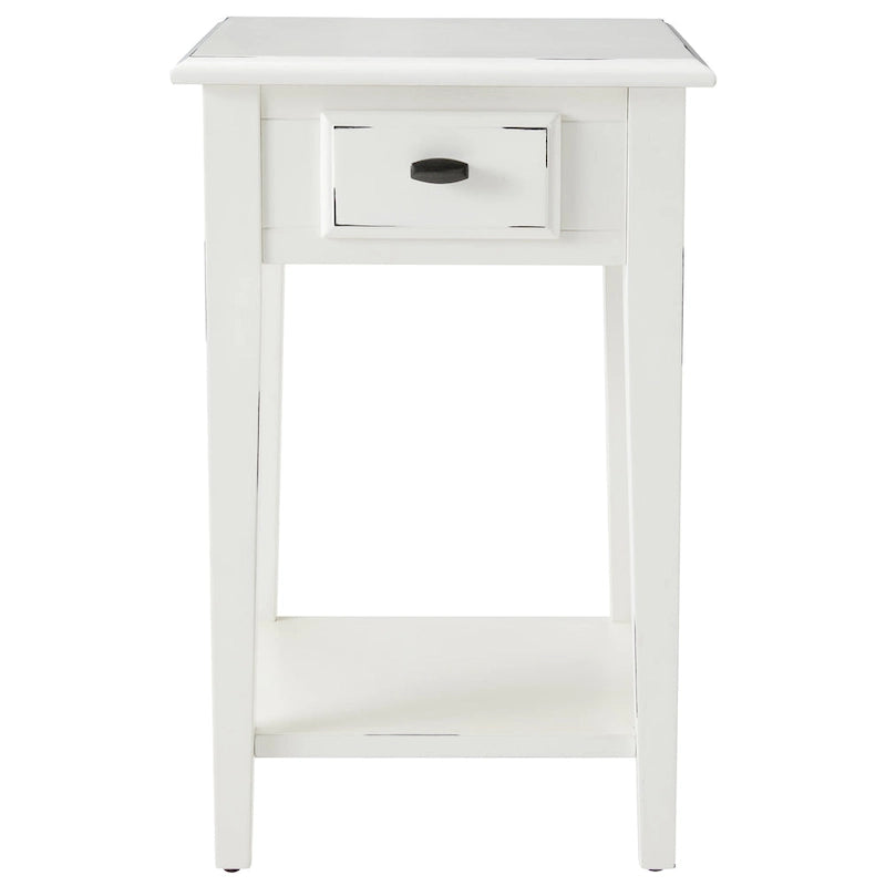 One-Drawer Square Side Table with Bottom Shelf, Medium Oak / Slate Black / White