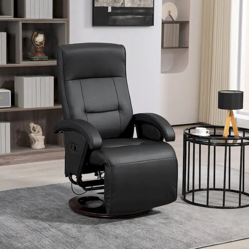 Black / Cream White / Grey PU Swivel Recliner with Footrest, 1-Seat Lounge Chair, 135° Adjustable Backrest