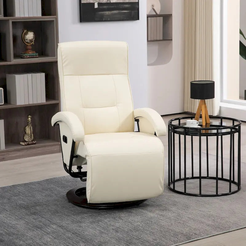 Black / Cream White / Grey PU Swivel Recliner with Footrest, 1-Seat Lounge Chair, 135° Adjustable Backrest