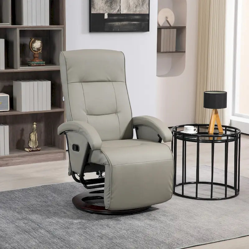 Black / Cream White / Grey PU Swivel Recliner with Footrest, 1-Seat Lounge Chair, 135° Adjustable Backrest