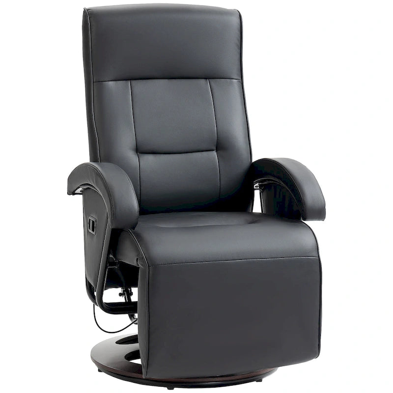 Black / Cream White / Grey PU Swivel Recliner with Footrest, 1-Seat Lounge Chair, 135° Adjustable Backrest