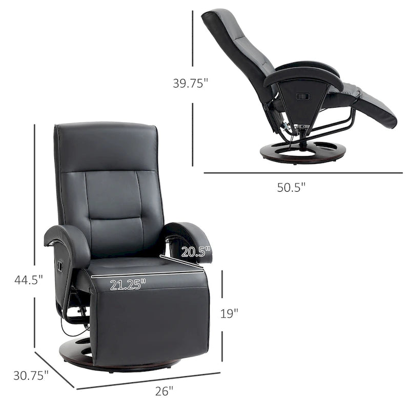 Black / Cream White / Grey PU Swivel Recliner with Footrest, 1-Seat Lounge Chair, 135° Adjustable Backrest
