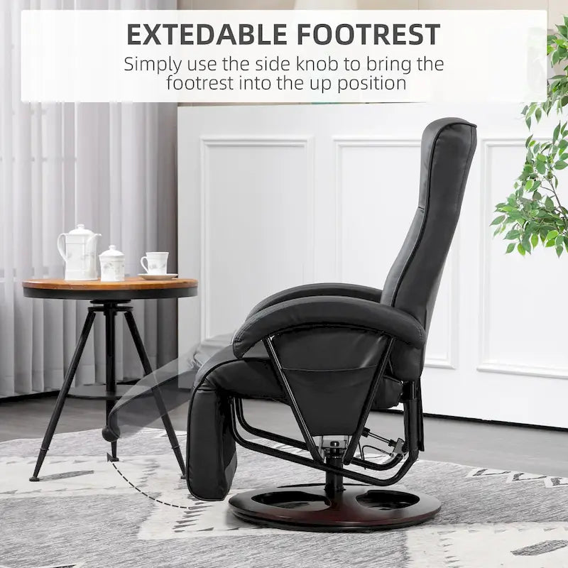 Black / Cream White / Grey PU Swivel Recliner with Footrest, 1-Seat Lounge Chair, 135° Adjustable Backrest