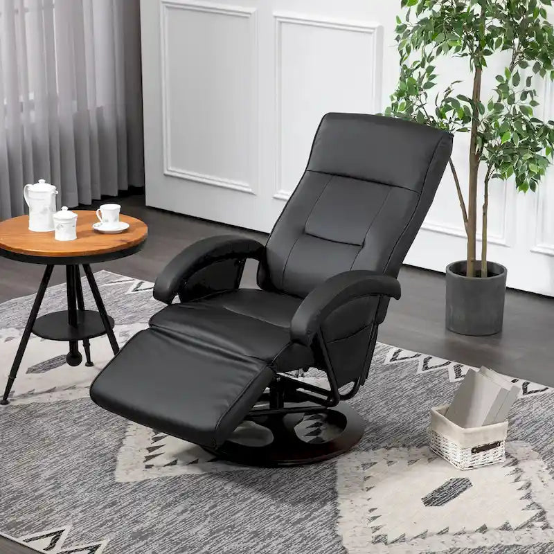 Sillón reclinable giratorio de PU negro/blanco crema/gris con reposapiés, sillón de una plaza, respaldo ajustable 135°