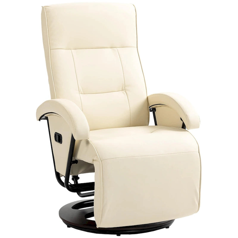 Sillón reclinable giratorio de PU negro/blanco crema/gris con reposapiés, sillón de una plaza, respaldo ajustable 135°