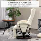 Sillón reclinable giratorio de PU negro/blanco crema/gris con reposapiés, sillón de una plaza, respaldo ajustable 135°