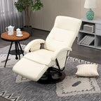 Sillón reclinable giratorio de PU negro/blanco crema/gris con reposapiés, sillón de una plaza, respaldo ajustable 135°