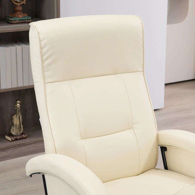 Sillón reclinable giratorio de PU negro/blanco crema/gris con reposapiés, sillón de una plaza, respaldo ajustable 135°