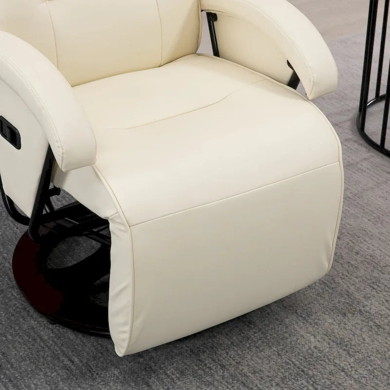 Sillón reclinable giratorio de PU negro/blanco crema/gris con reposapiés, sillón de una plaza, respaldo ajustable 135°