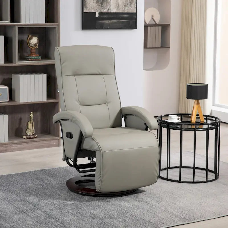 Sillón reclinable giratorio de PU negro/blanco crema/gris con reposapiés, sillón de una plaza, respaldo ajustable 135°