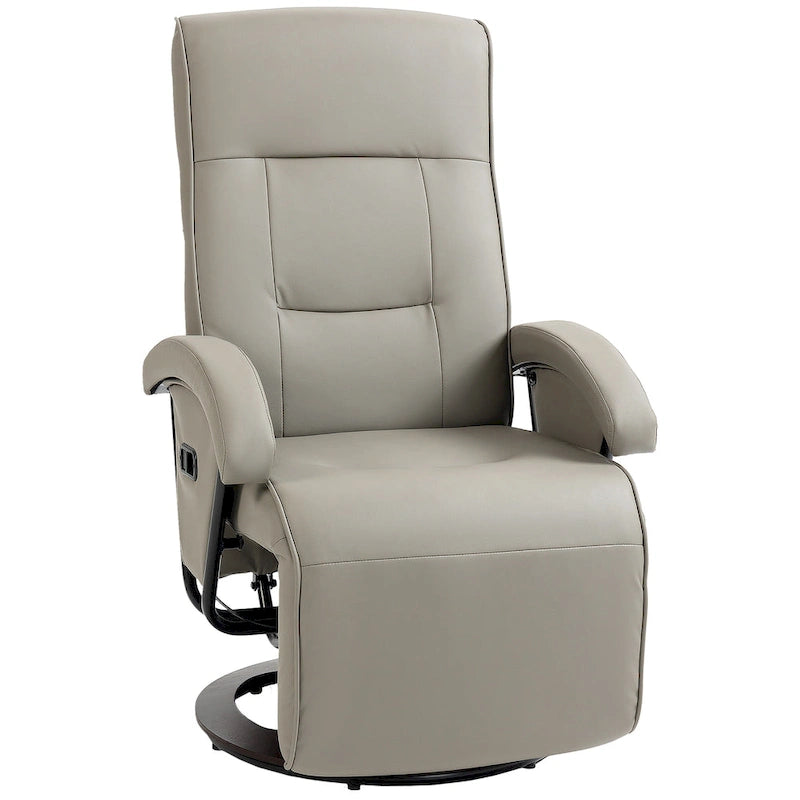 Sillón reclinable giratorio de PU negro/blanco crema/gris con reposapiés, sillón de una plaza, respaldo ajustable 135°
