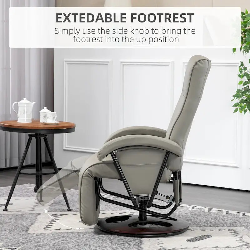 Sillón reclinable giratorio de PU negro/blanco crema/gris con reposapiés, sillón de una plaza, respaldo ajustable 135°