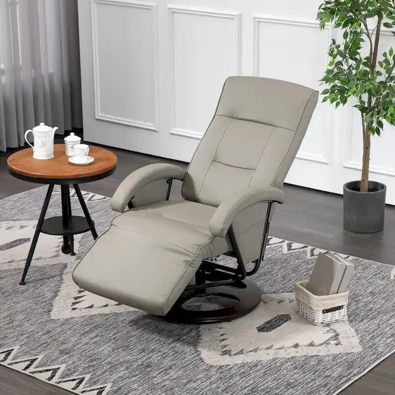 Sillón reclinable giratorio de PU negro/blanco crema/gris con reposapiés, sillón de una plaza, respaldo ajustable 135°