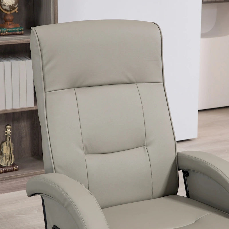 Sillón reclinable giratorio de PU negro/blanco crema/gris con reposapiés, sillón de una plaza, respaldo ajustable 135°