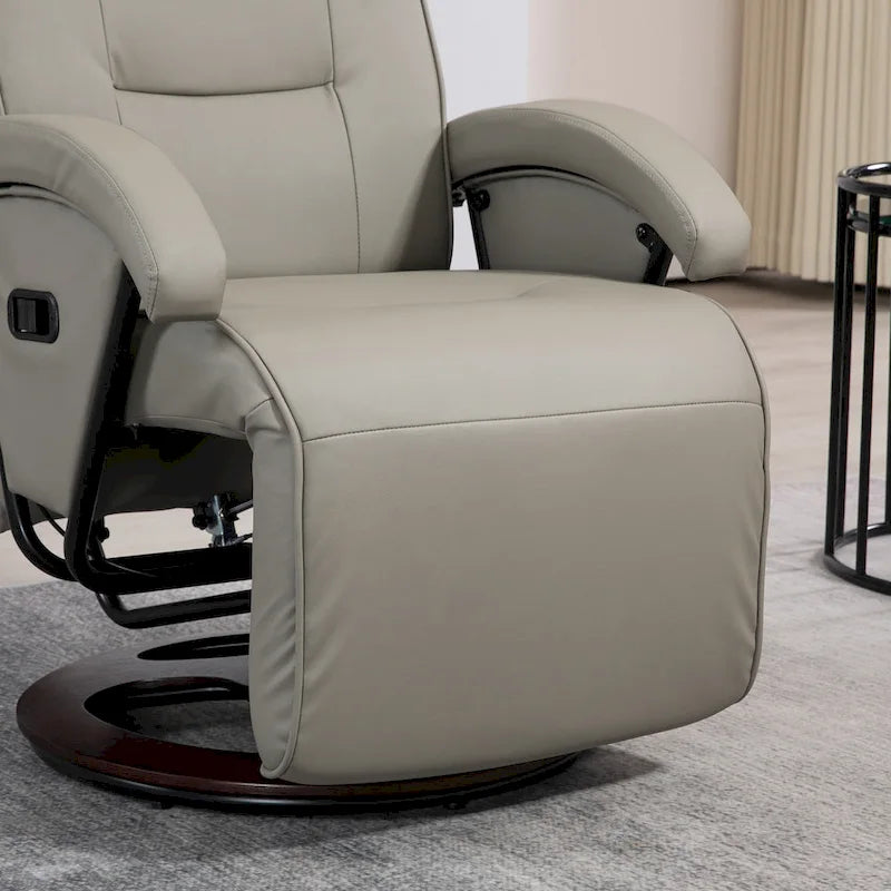 Sillón reclinable giratorio de PU negro/blanco crema/gris con reposapiés, sillón de una plaza, respaldo ajustable 135°